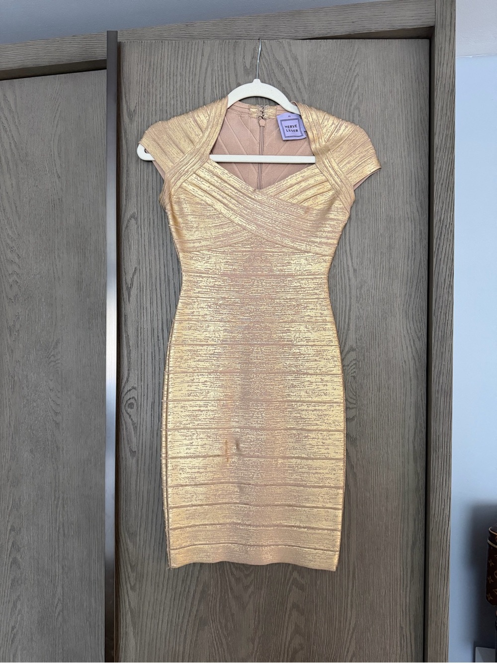 Gold Shimmer Bodycon Dress - Herve Leger